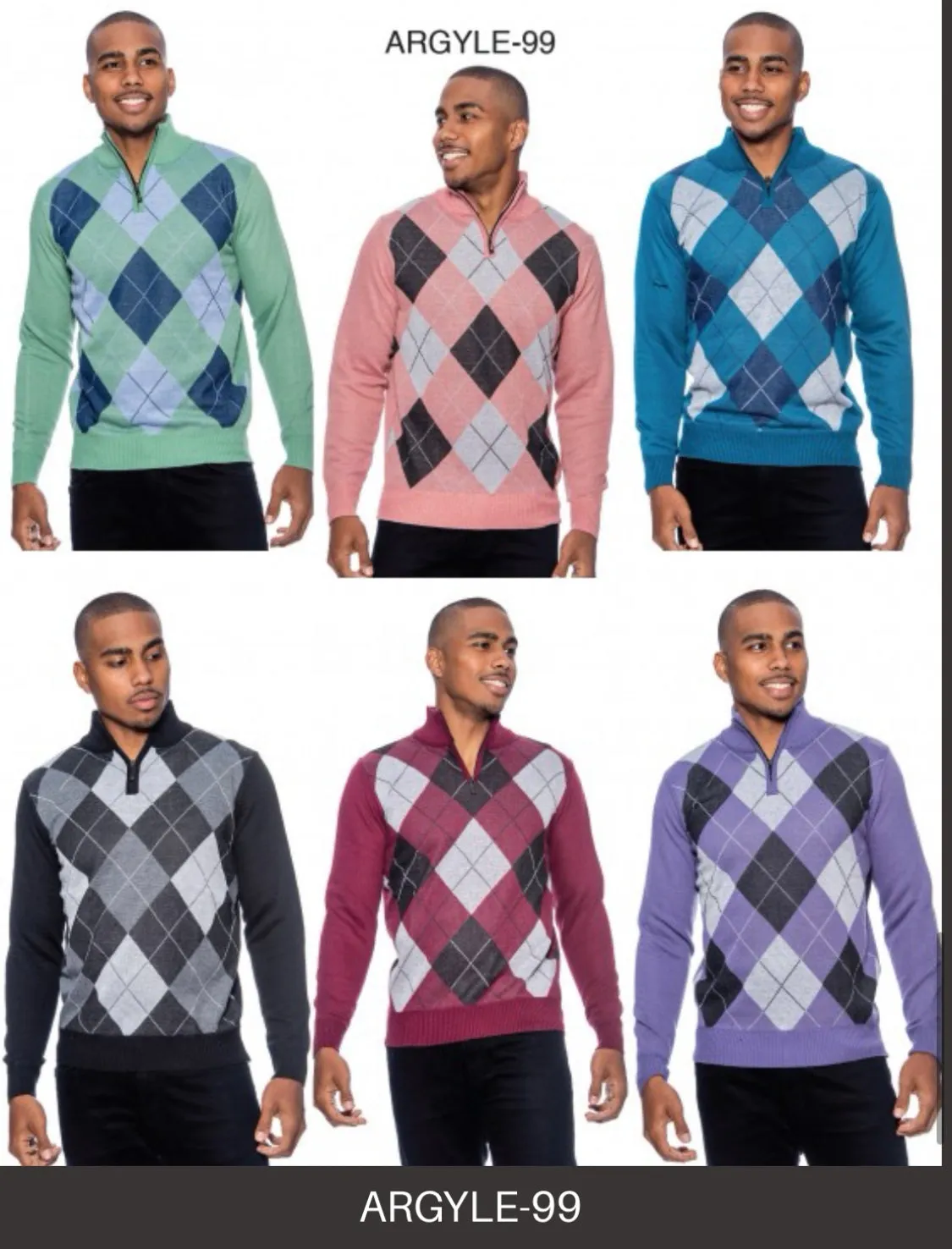 Burgundy Men's Crewneck Sweater Argyle Pattern Quarter Zip Up Long Sleeve Knit Pullover-99