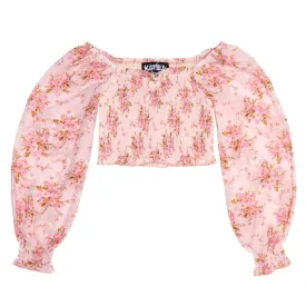 CHLOE PINK BOUQUET SMOCKED PUFF SLEEVE TOP