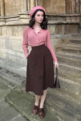 Classic 1940s Style A-Line Skirt in Brown