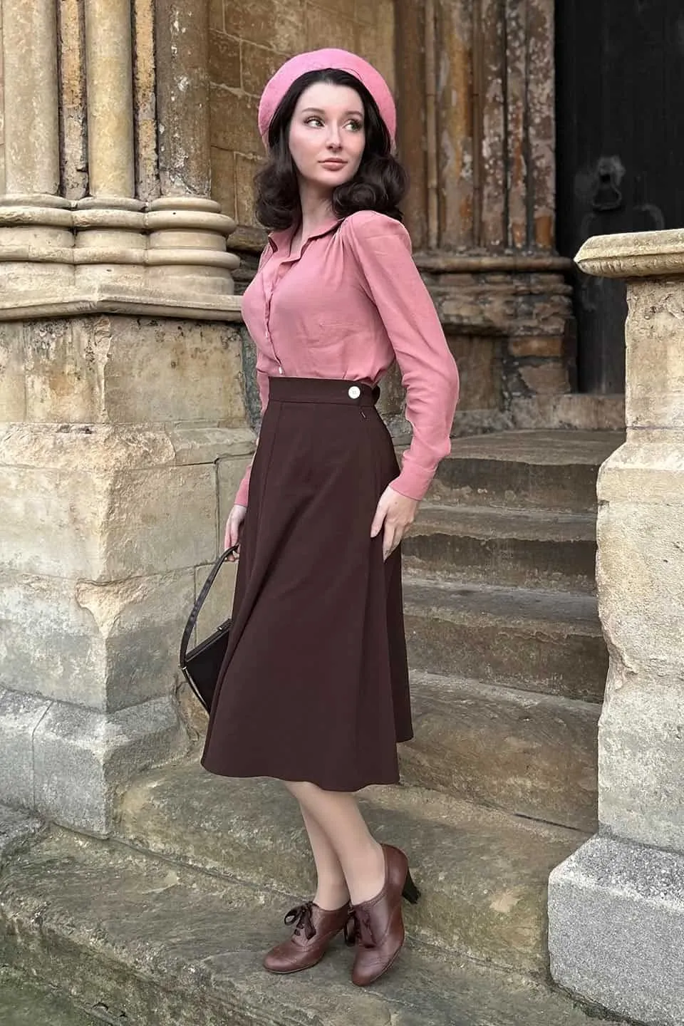 Classic 1940s Style A-Line Skirt in Brown