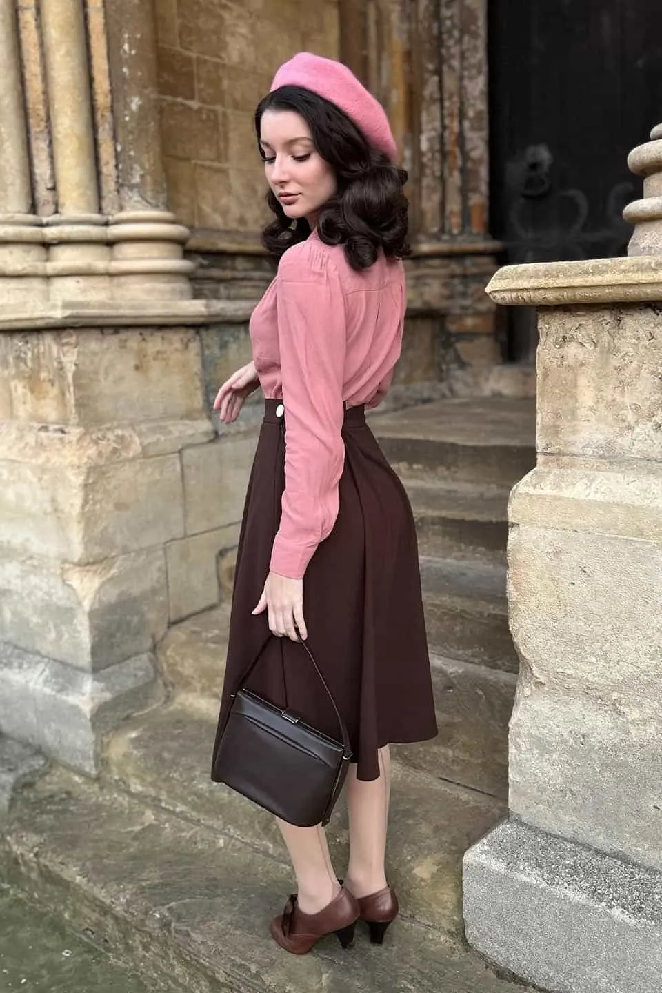 Classic 1940s Style A-Line Skirt in Brown