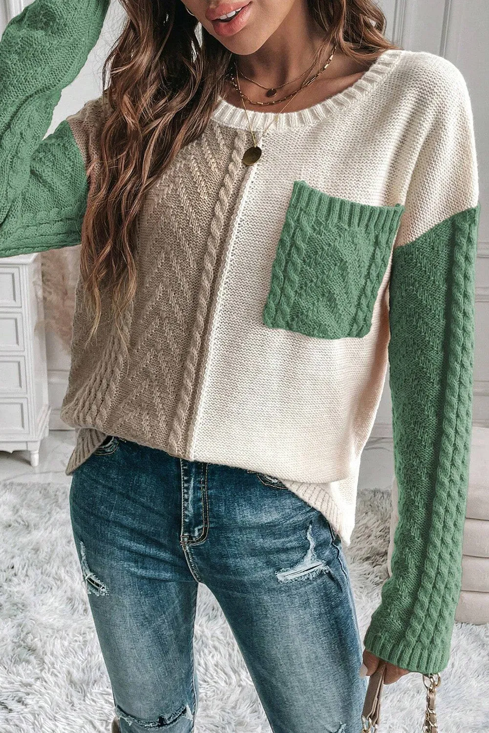 Colorblock Drop Shoulder Knitted Sweater