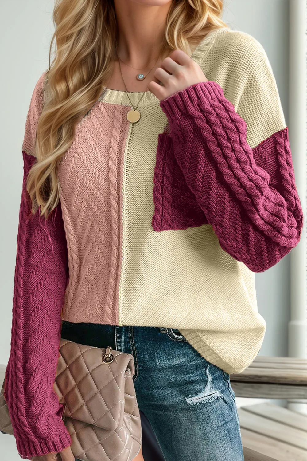 Colorblock Drop Shoulder Knitted Sweater