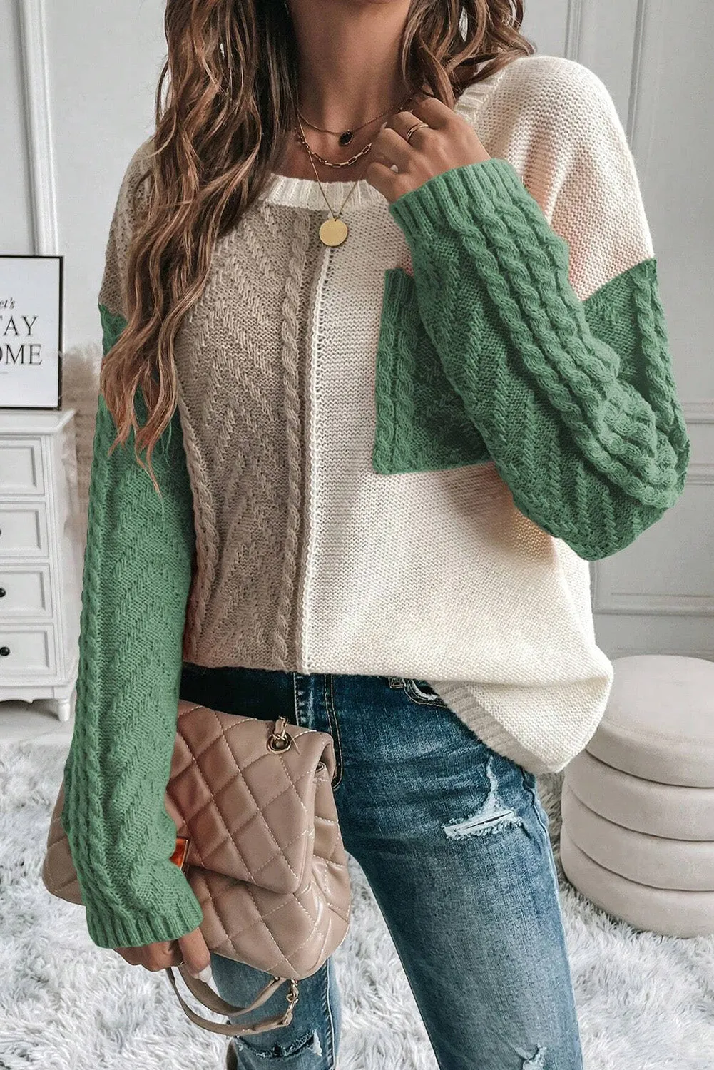 Colorblock Drop Shoulder Knitted Sweater