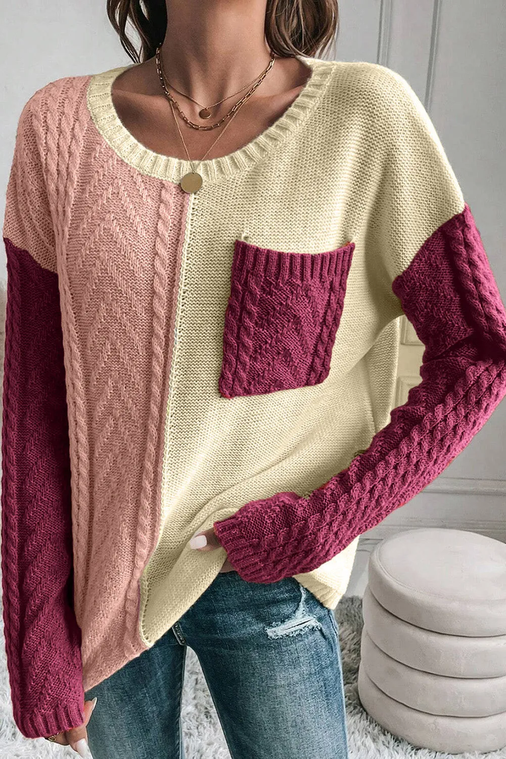 Colorblock Drop Shoulder Knitted Sweater