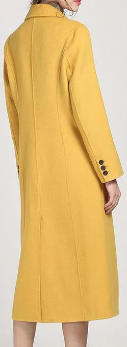 Double-Breasted Wool Coat-Banana Yellow