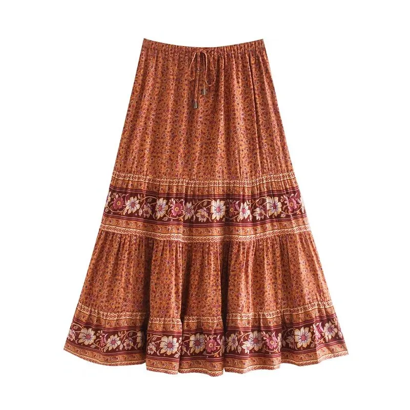 Esmee Bohemian Midi Skirt Blue Or Orange You Choose Floral Boho Print Flare Long Maxi Hippie Summer Of Love Skirt Available In Small Medium Or Large