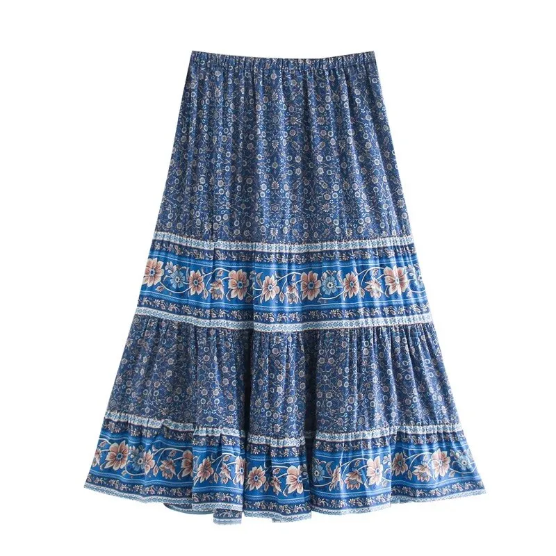 Esmee Bohemian Midi Skirt Blue Or Orange You Choose Floral Boho Print Flare Long Maxi Hippie Summer Of Love Skirt Available In Small Medium Or Large