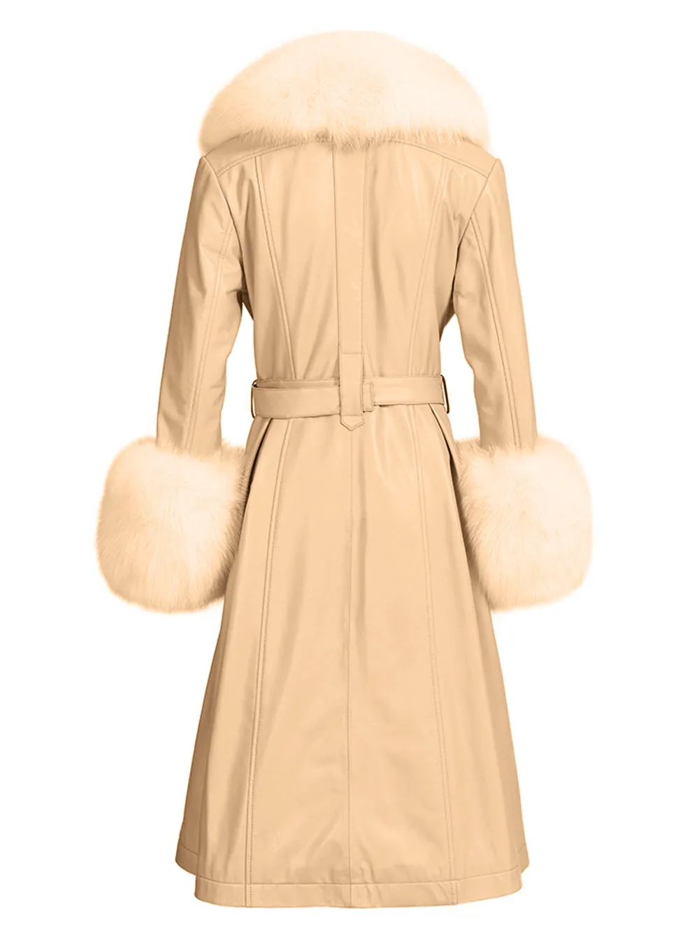 Faux Fur Genuine Leather Coat in Tan