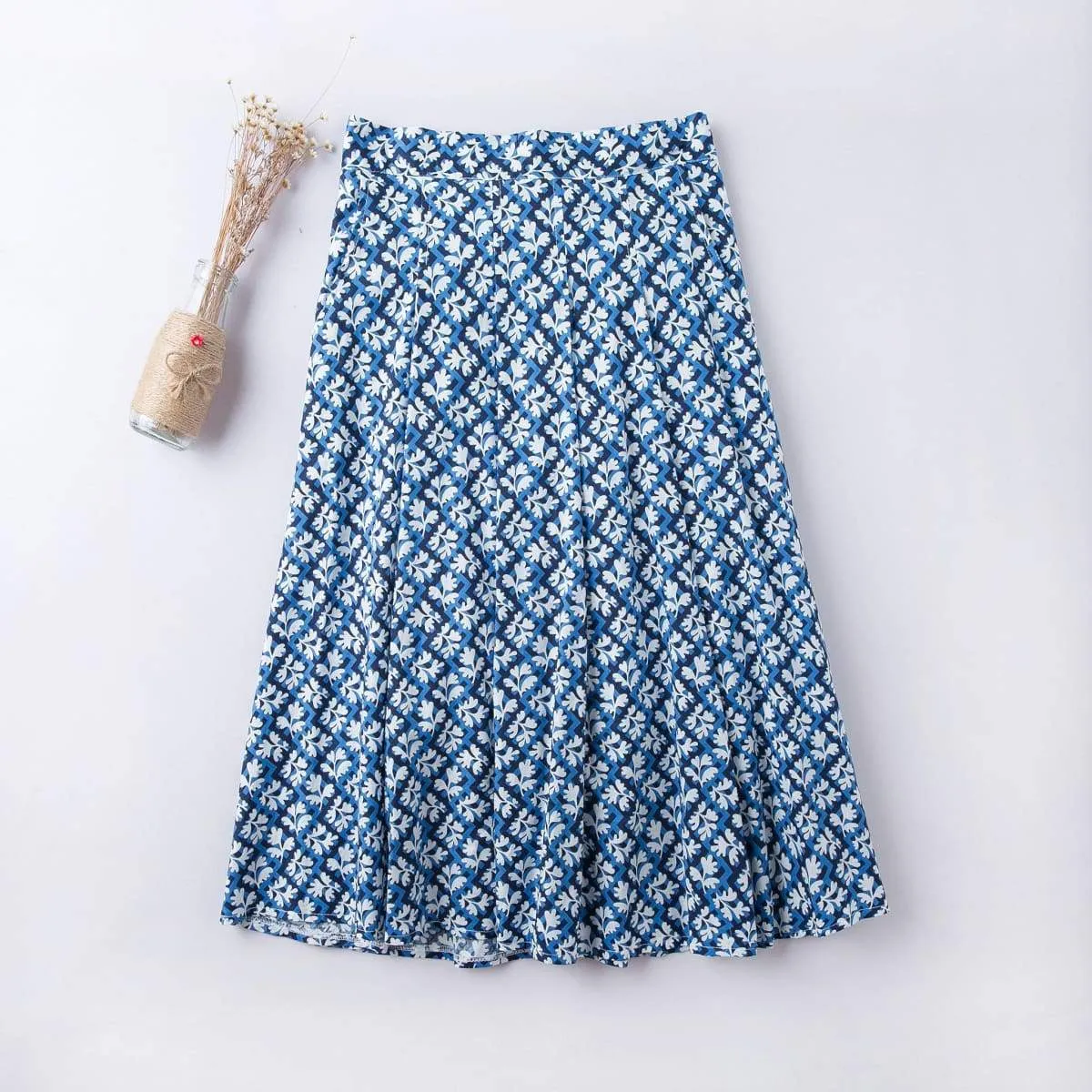 Floral Navy Diamond A-Line Skirt