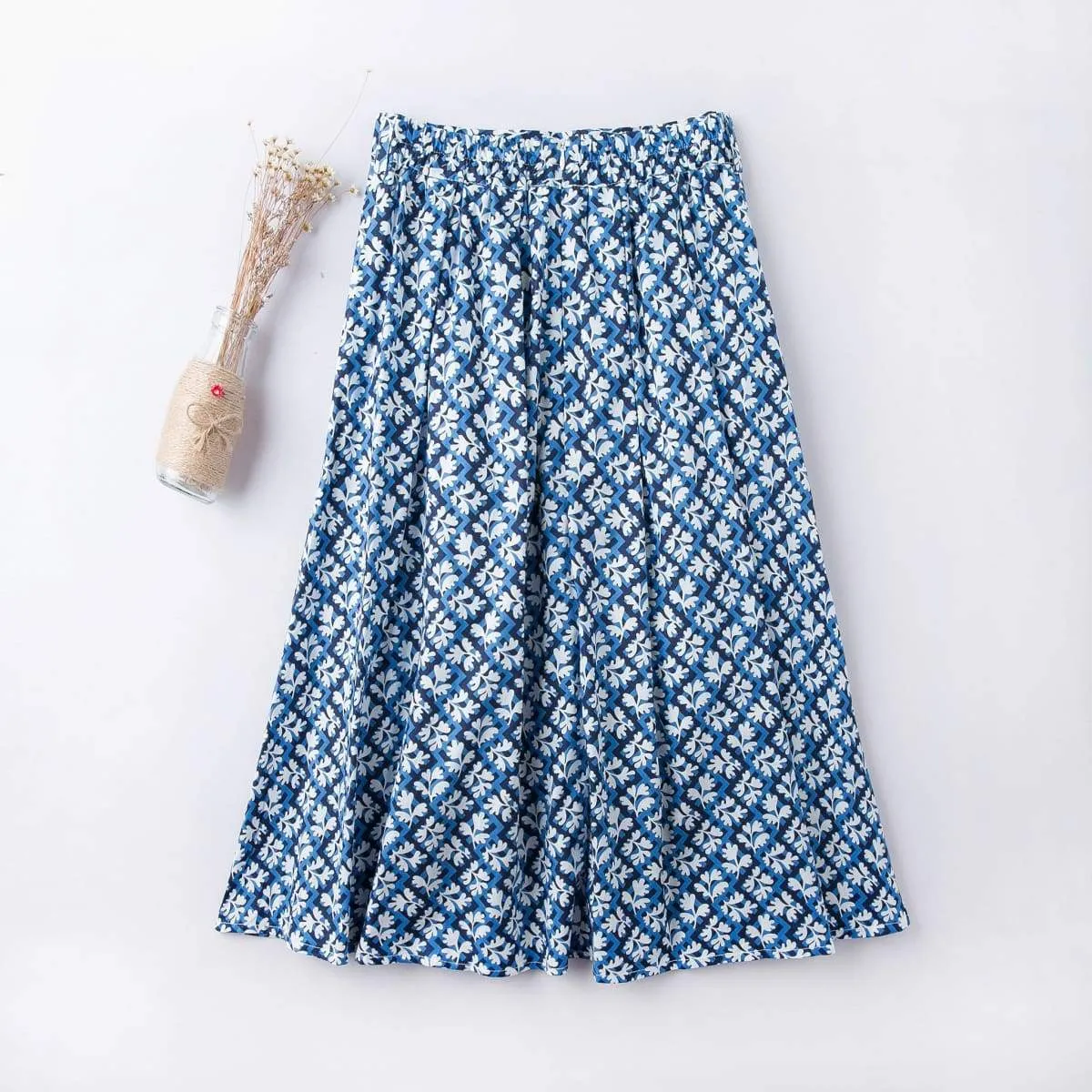 Floral Navy Diamond A-Line Skirt