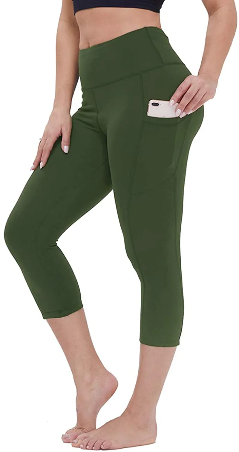 GAYHAY High Waist Yoga Pants with Pockets for Women - Soft Tummy Control 4 Way Stretch Capri Leggings for Workout Running