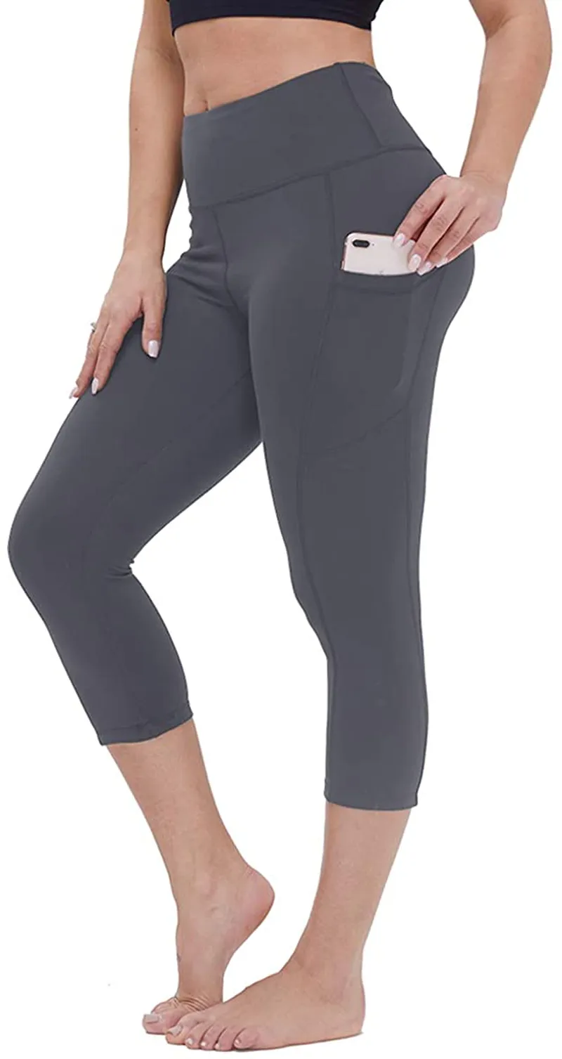 GAYHAY High Waist Yoga Pants with Pockets for Women - Soft Tummy Control 4 Way Stretch Capri Leggings for Workout Running