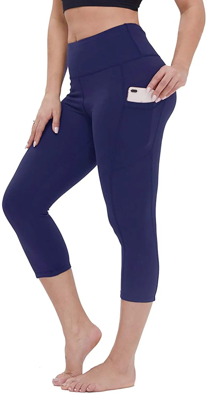 GAYHAY High Waist Yoga Pants with Pockets for Women - Soft Tummy Control 4 Way Stretch Capri Leggings for Workout Running