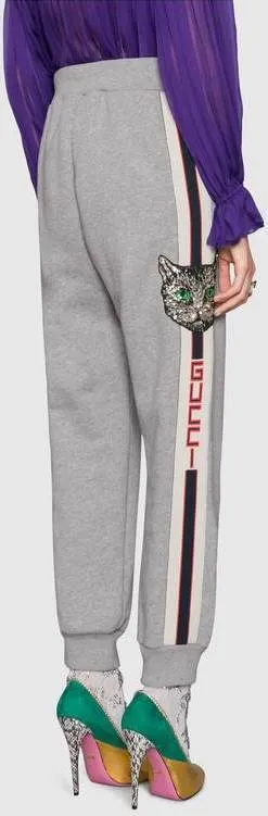 Grey Stripe Embroidered Jogging Pants