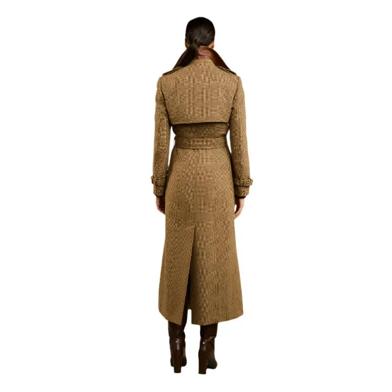 Holland Cooper Full Length Marlborough Ladies Tweed Trench Coat - Tawny