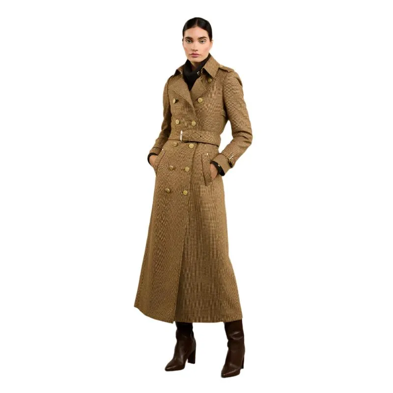 Holland Cooper Full Length Marlborough Ladies Tweed Trench Coat - Tawny