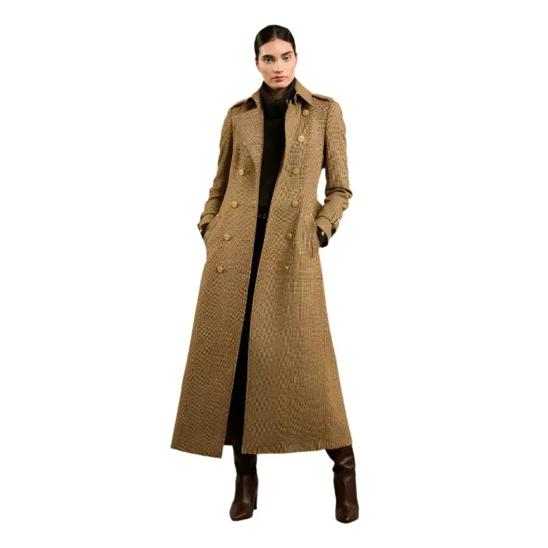 Holland Cooper Full Length Marlborough Ladies Tweed Trench Coat - Tawny