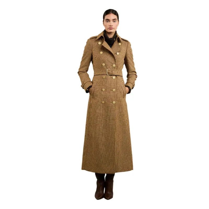 Holland Cooper Full Length Marlborough Ladies Tweed Trench Coat - Tawny