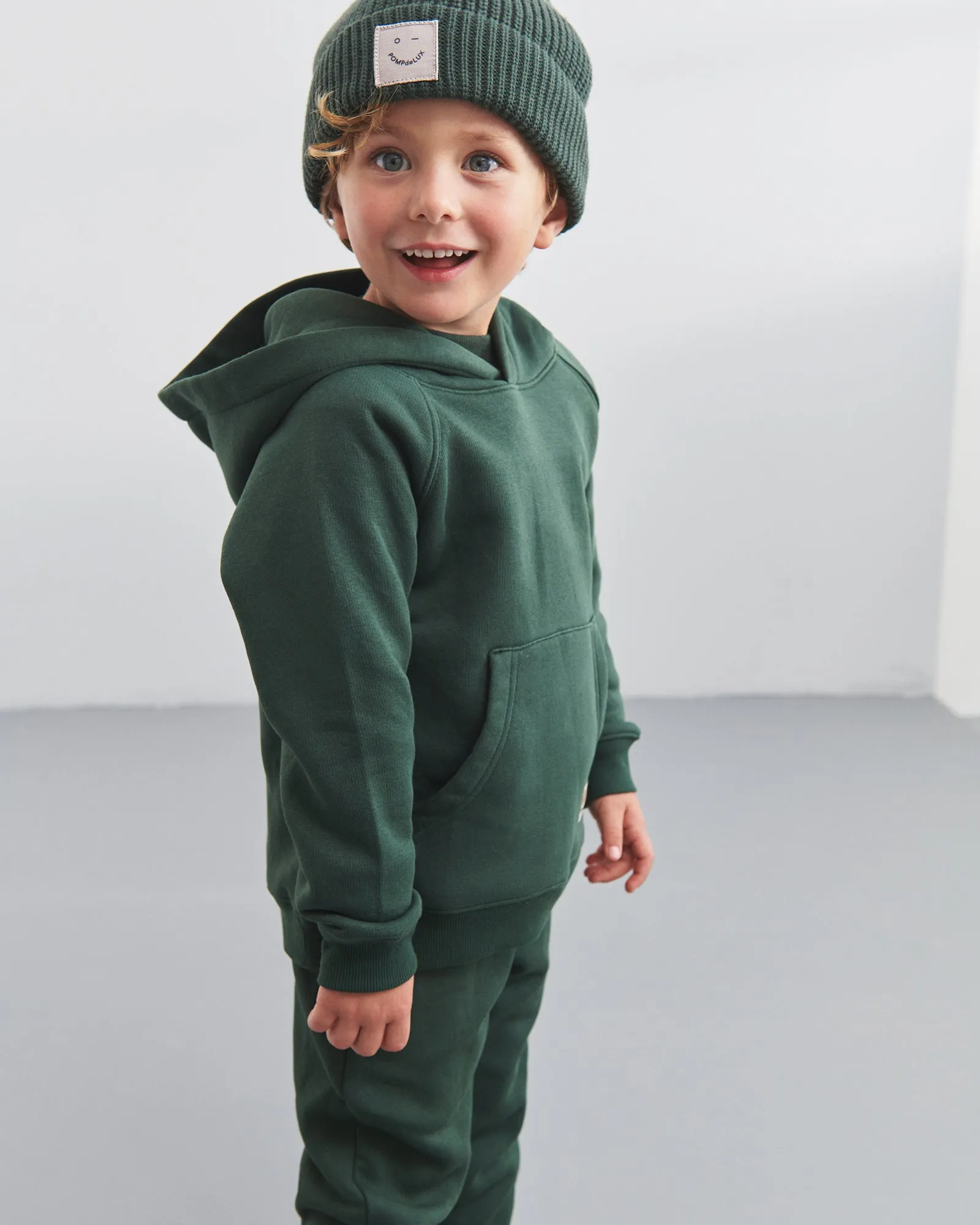 Hoodie w. Kangaroo Pocket - Kids - Dark Green