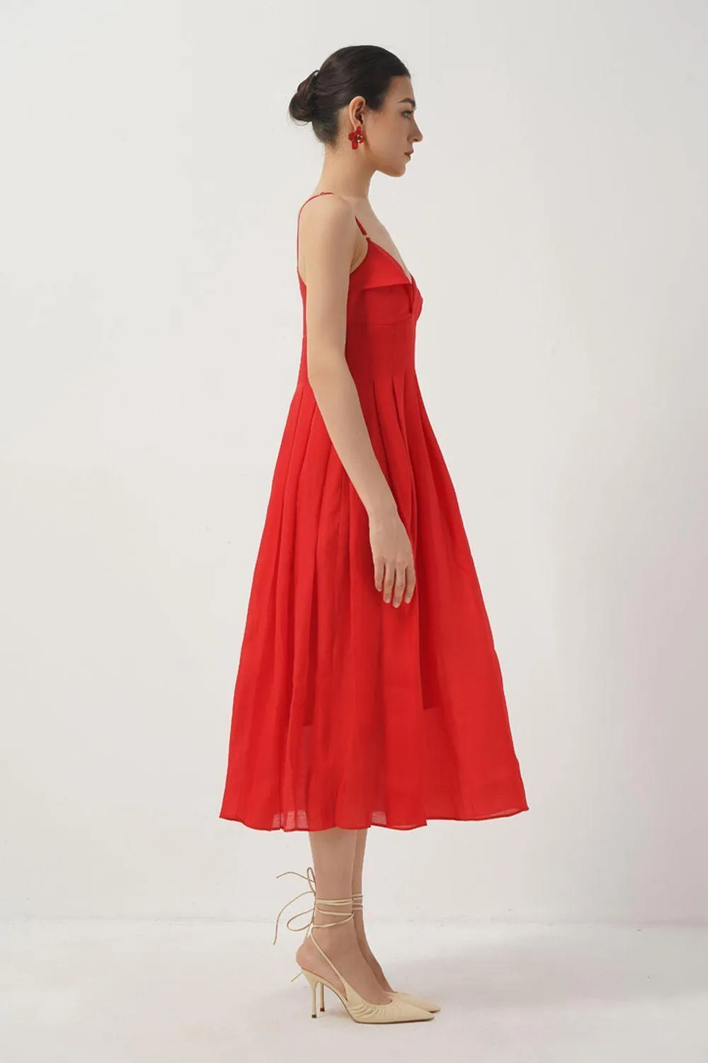 Josephine A-line Heart Neck Silk Midi Dress