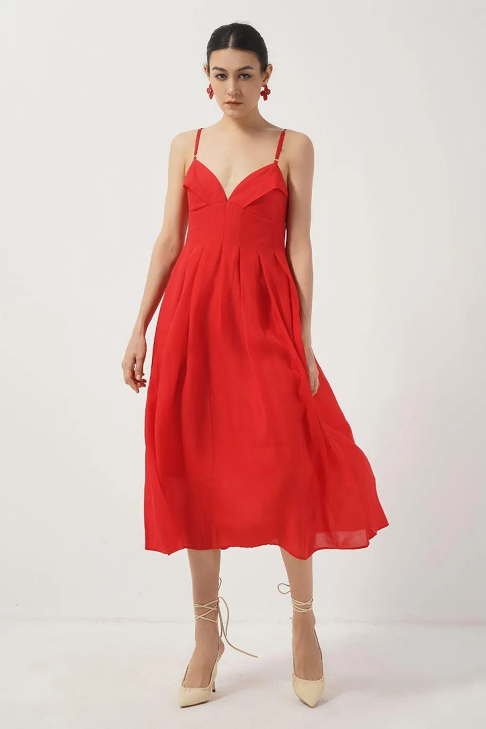 Josephine A-line Heart Neck Silk Midi Dress