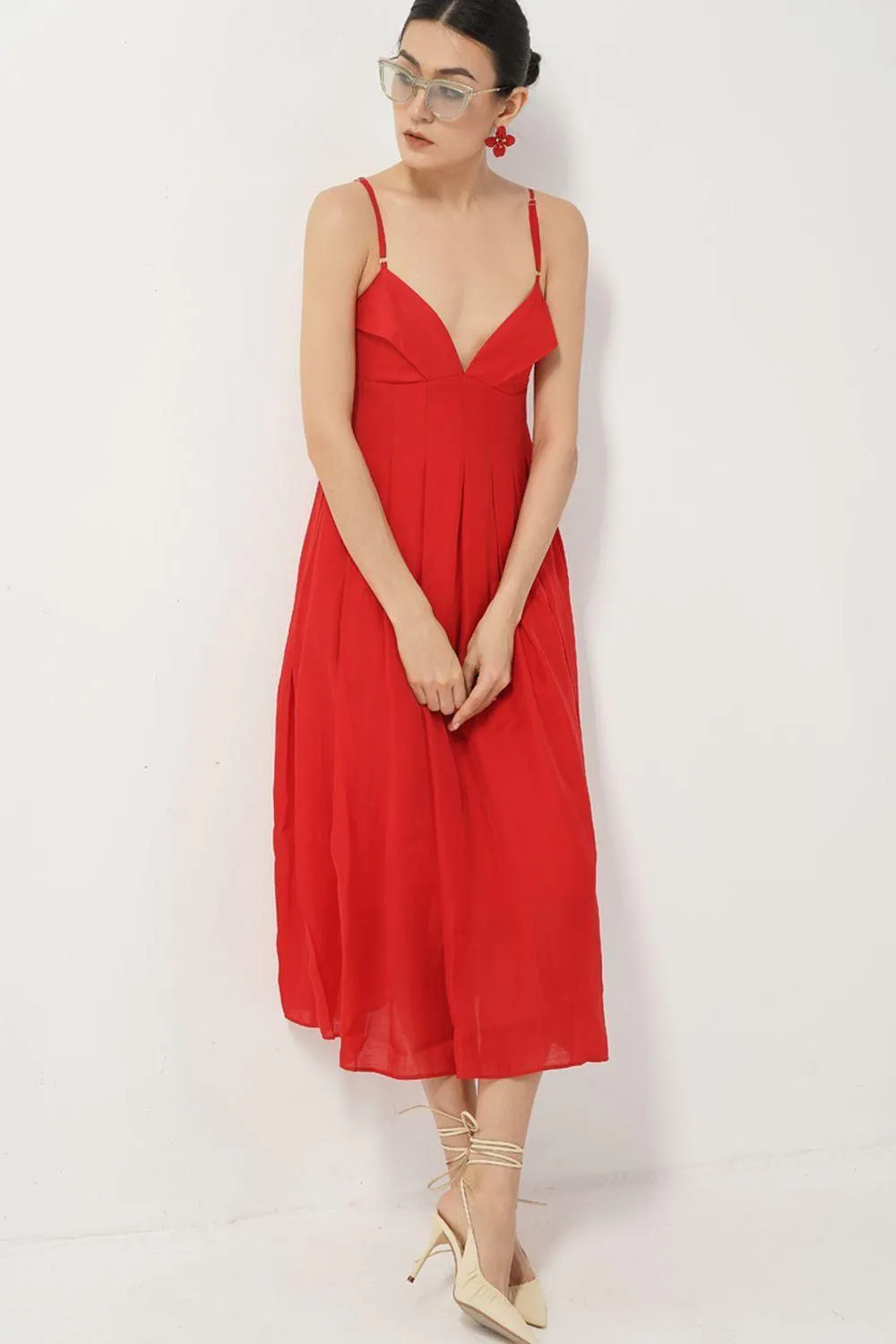 Josephine A-line Heart Neck Silk Midi Dress