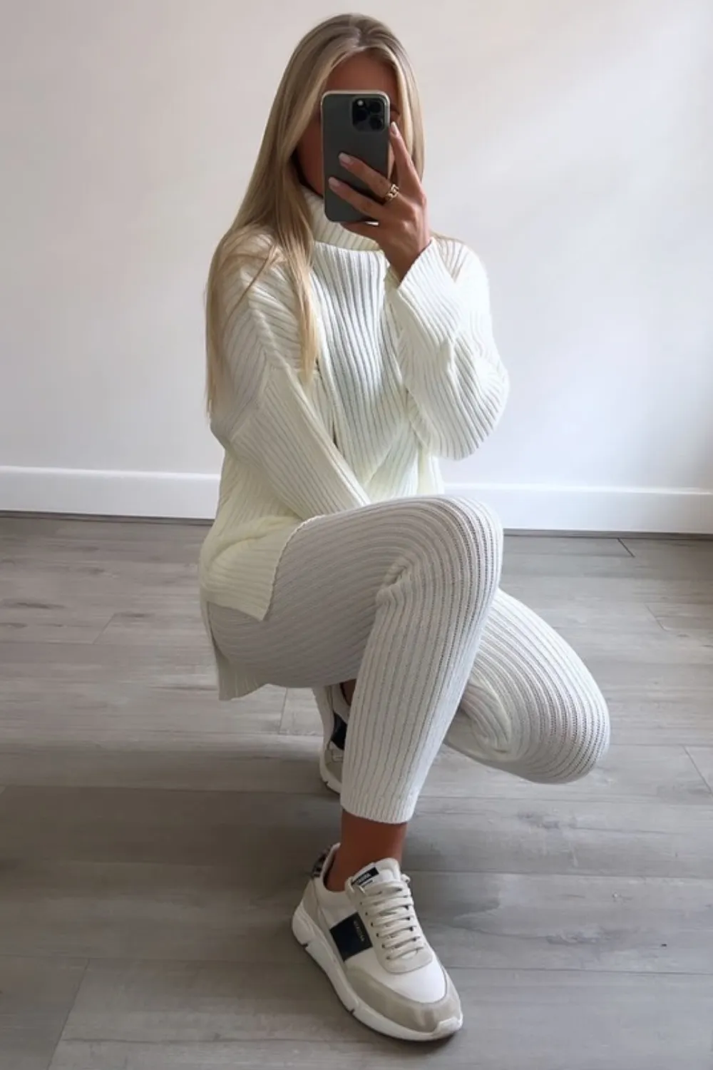 Keevah cream roll neck knitted ribbed coord