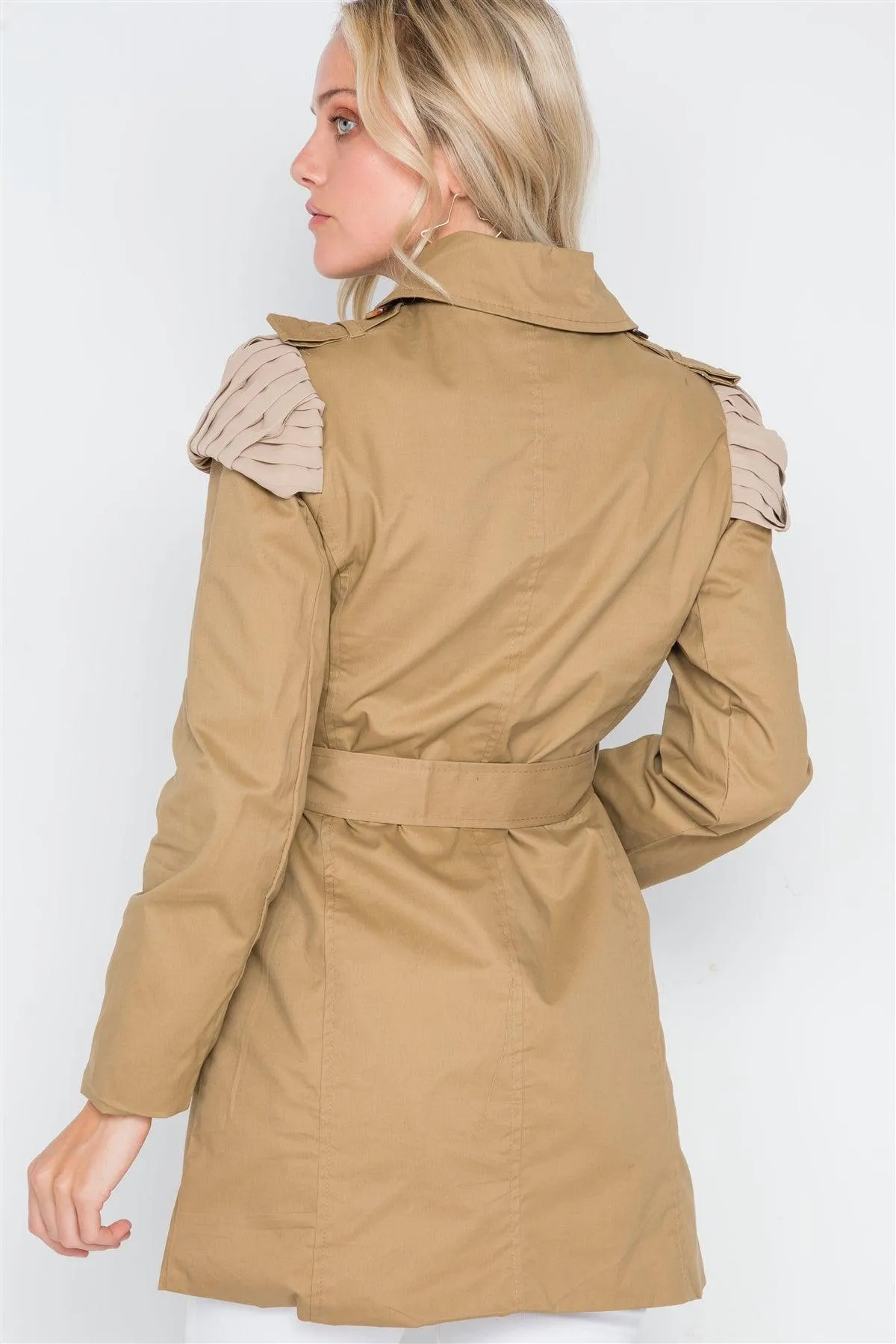 Khaki Double Breasted Long Sleeve Trench Coat /1-2-1