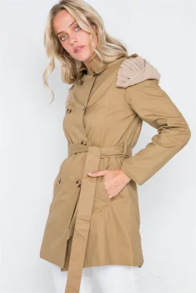 Khaki Double Breasted Long Sleeve Trench Coat /1-2-1