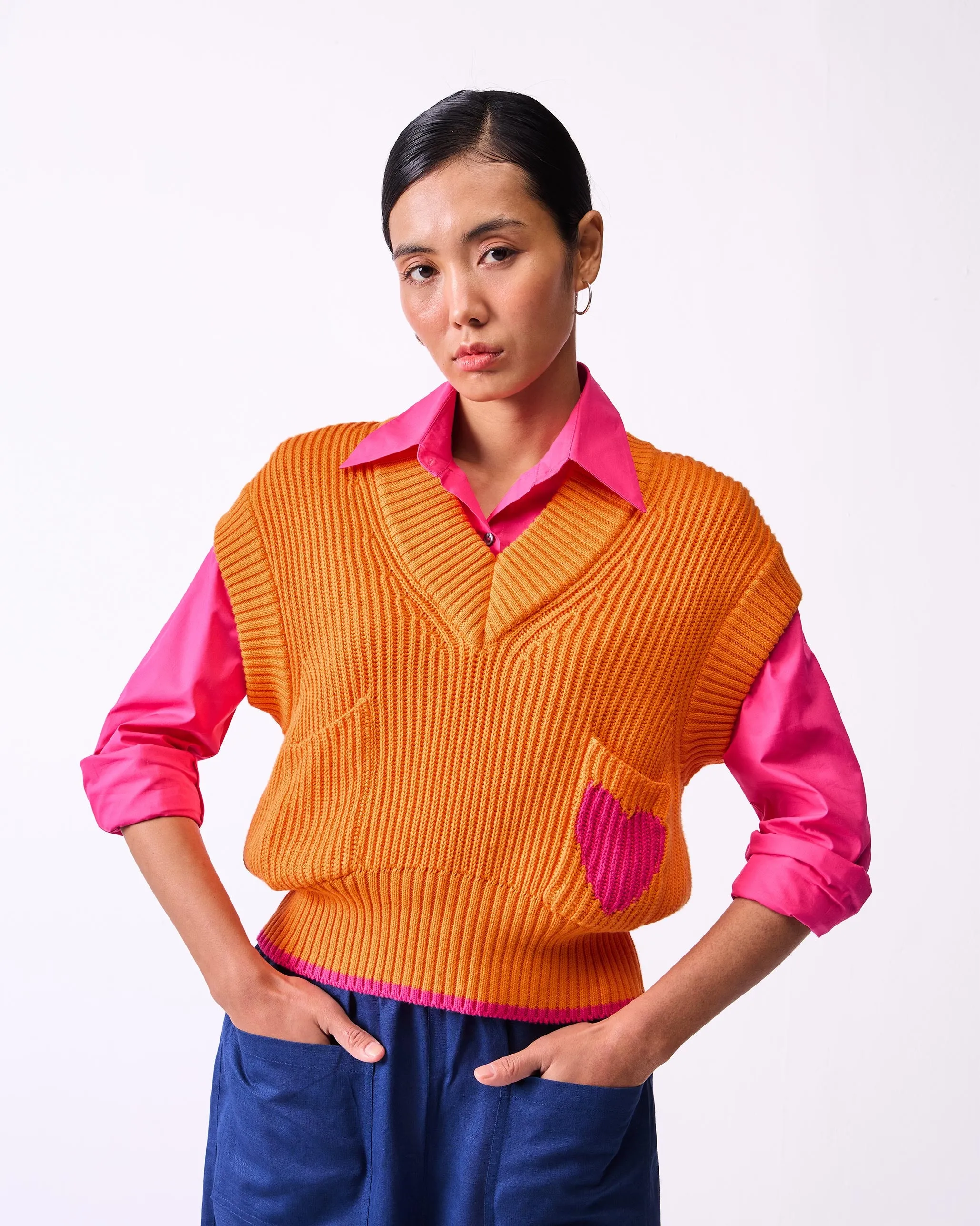 Lunar V-neck Sweater - Orange