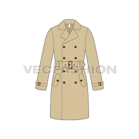 Mens Classic Trench Coat Vector Template