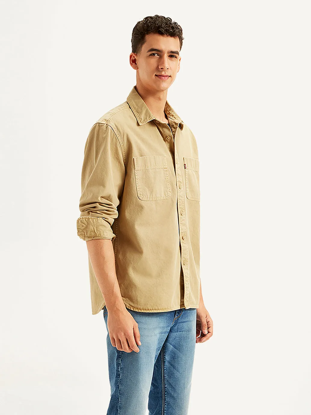 Men's Solid Straight Fit Denim Shirt