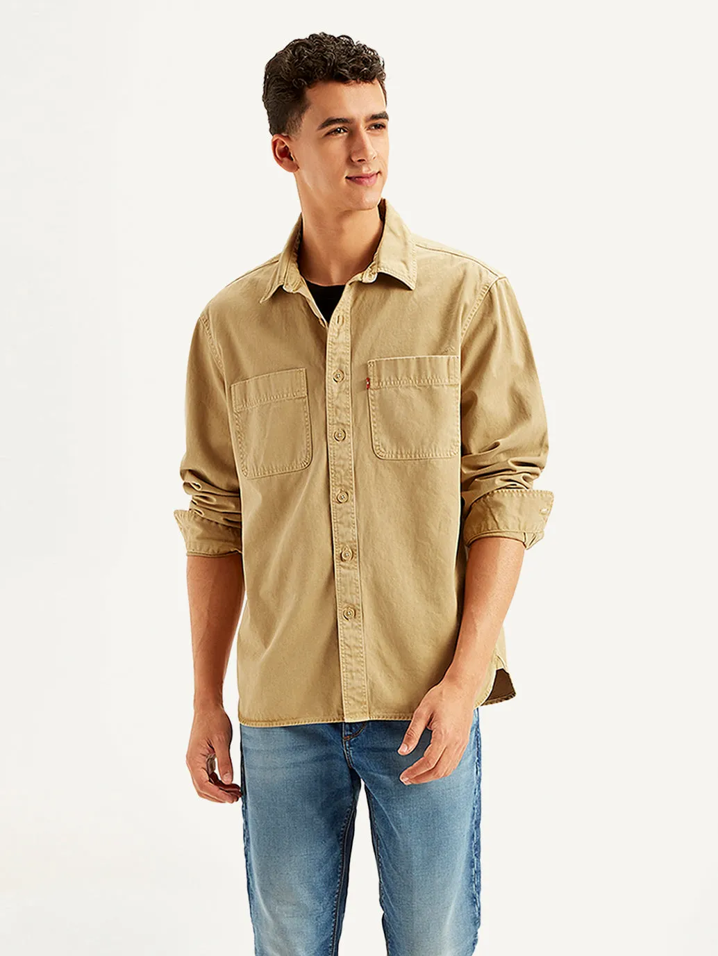 Men's Solid Straight Fit Denim Shirt