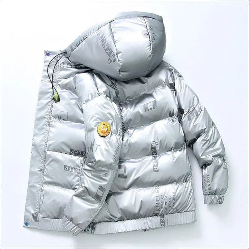 Men's Winter Hooded Shiny Quilted Padded Bubble Scally Coat