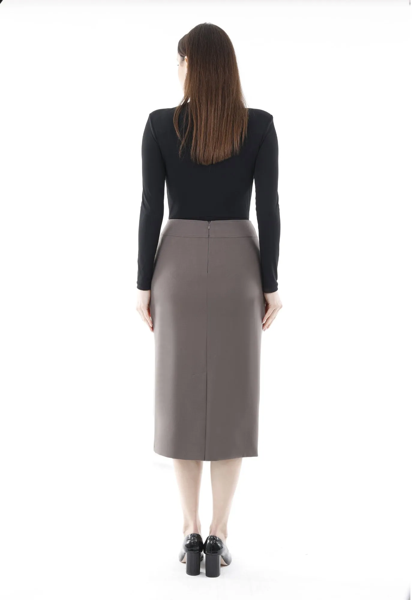 Mink Back Vented Midi Pencil Skirt