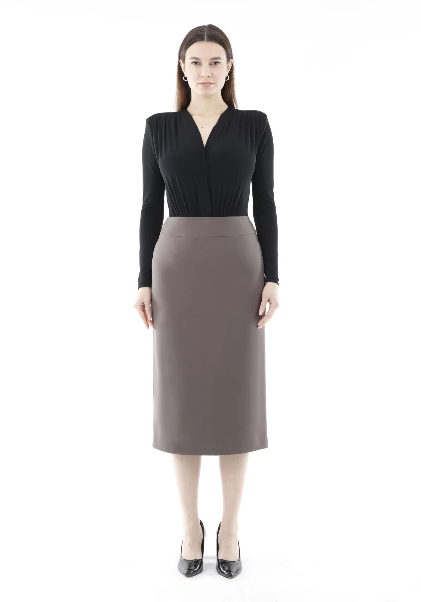 Mink Back Vented Midi Pencil Skirt