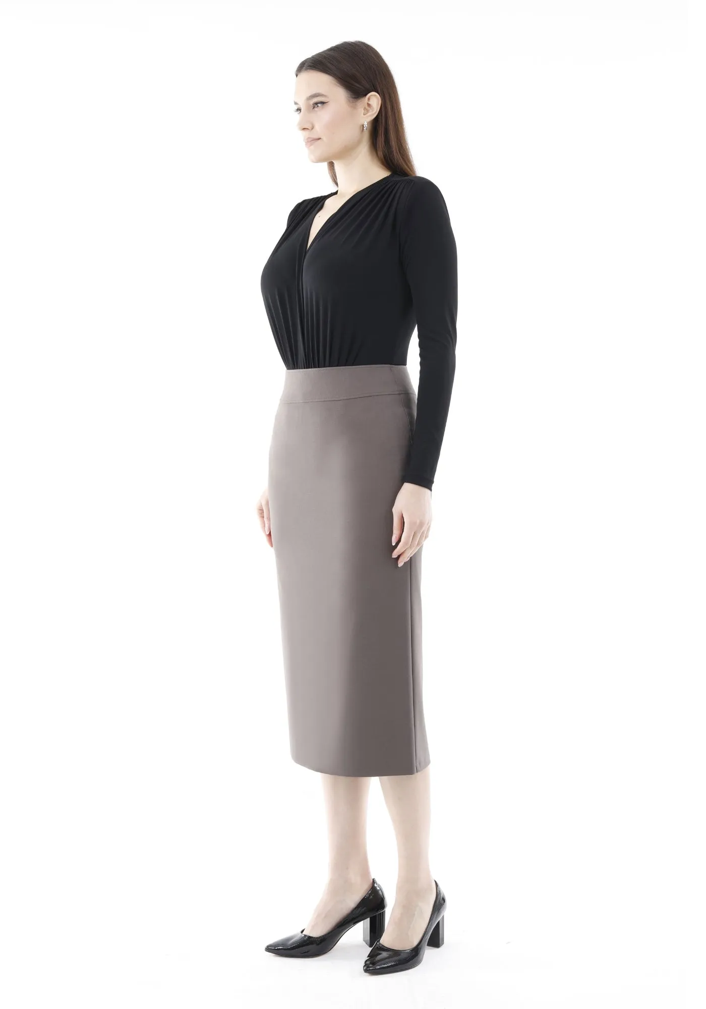 Mink Back Vented Midi Pencil Skirt