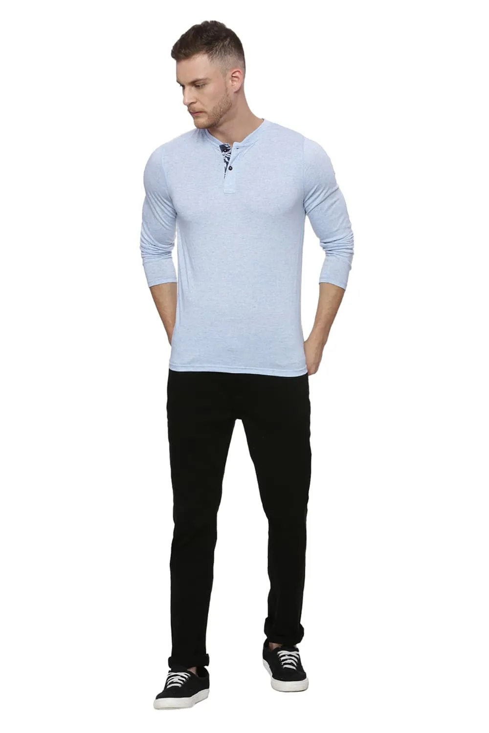 Muscle Fit Henley Long Sleeve T Shirt