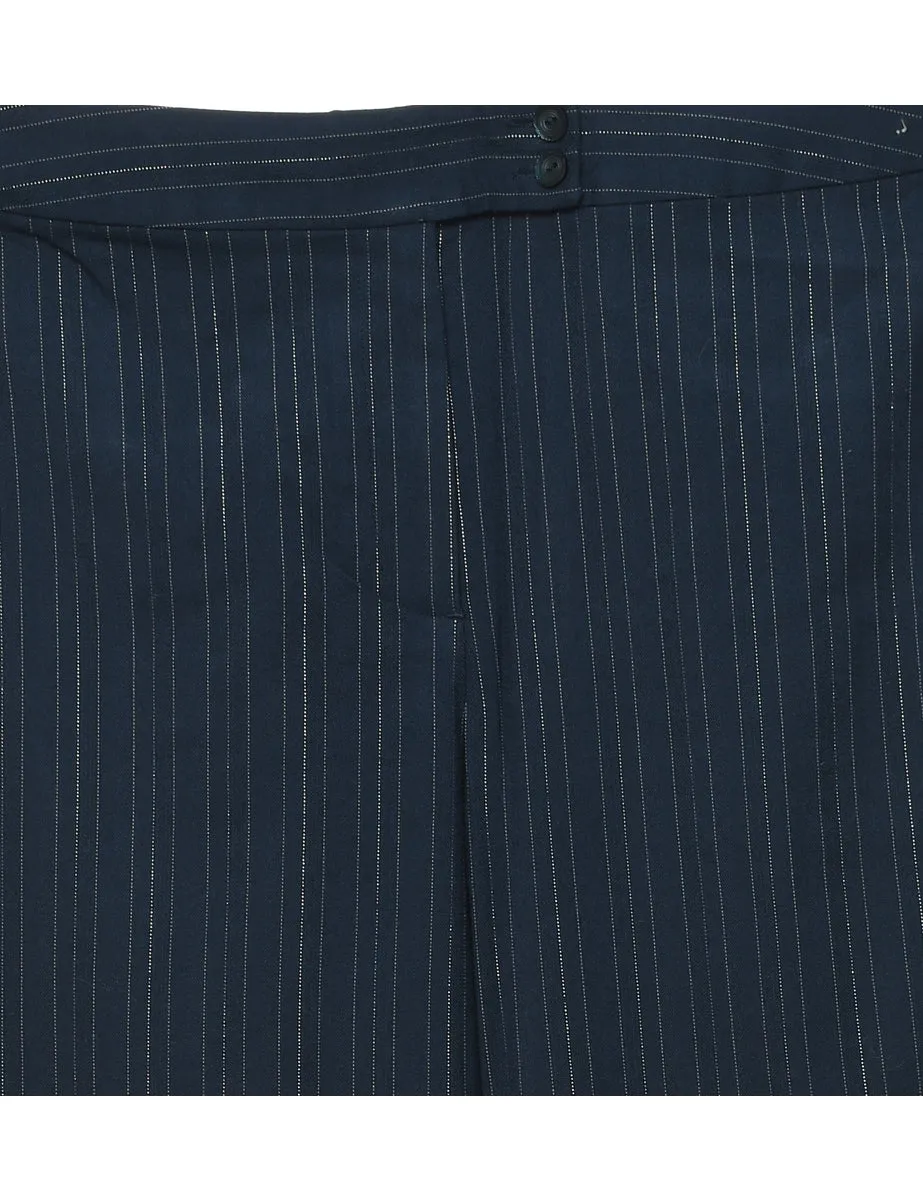 Navy & White Straight-Leg Pinstriped Trousers - W38 L28