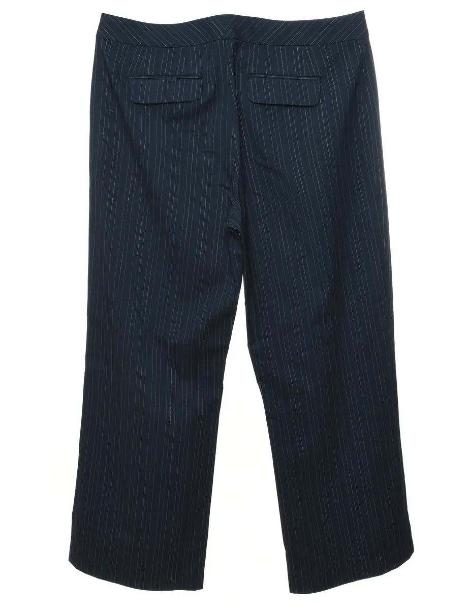 Navy & White Straight-Leg Pinstriped Trousers - W38 L28