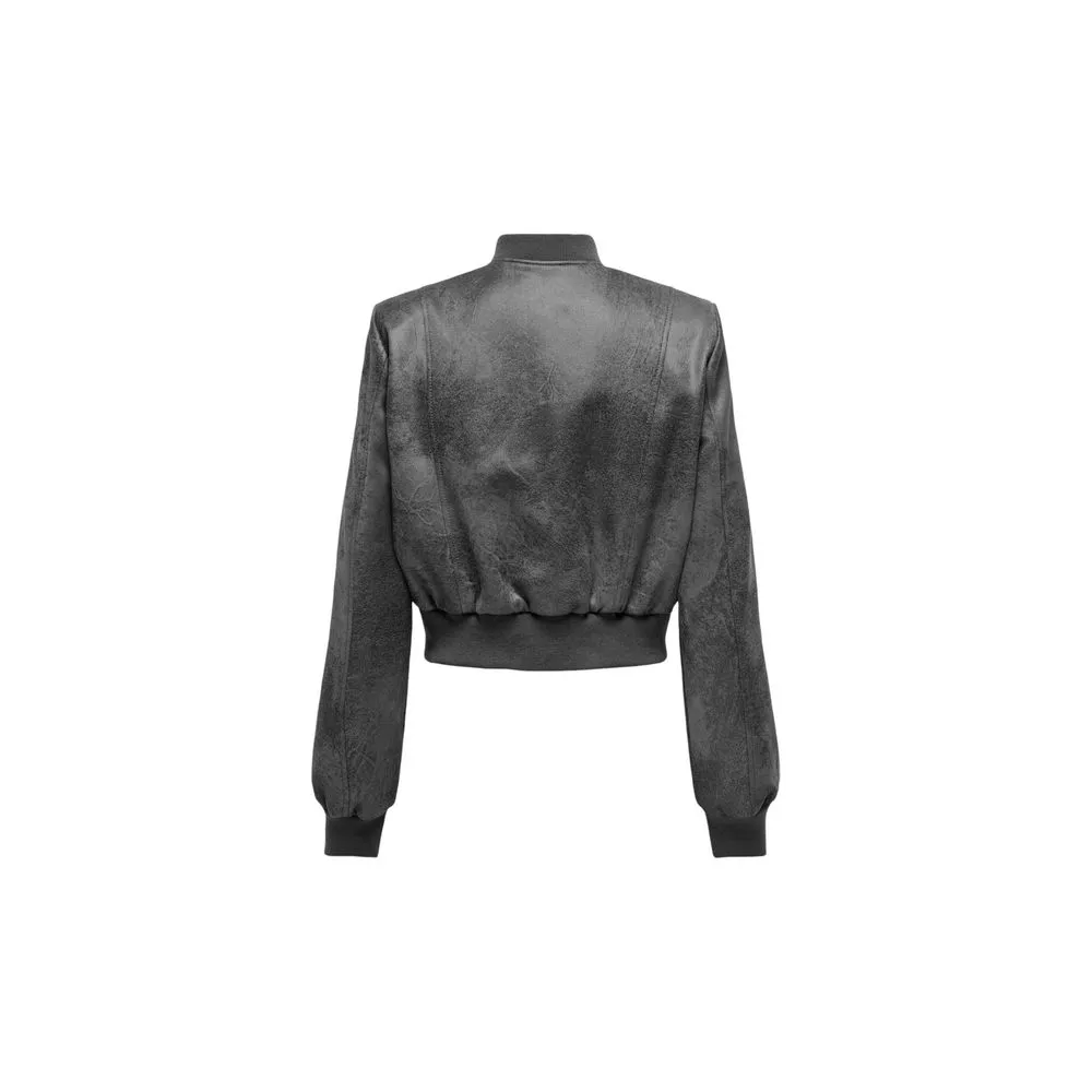 Only Gray Synthetic Leather Jackets & Coat