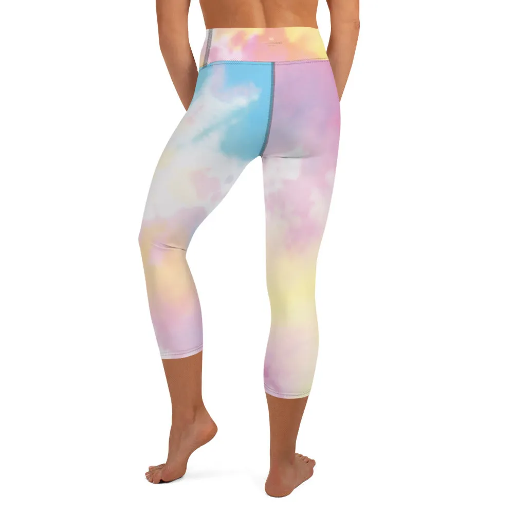 Pink Abstract Yoga Capri Leggings, Unicorn Colors Women's Capris Tights-Made in USA/EU/MX