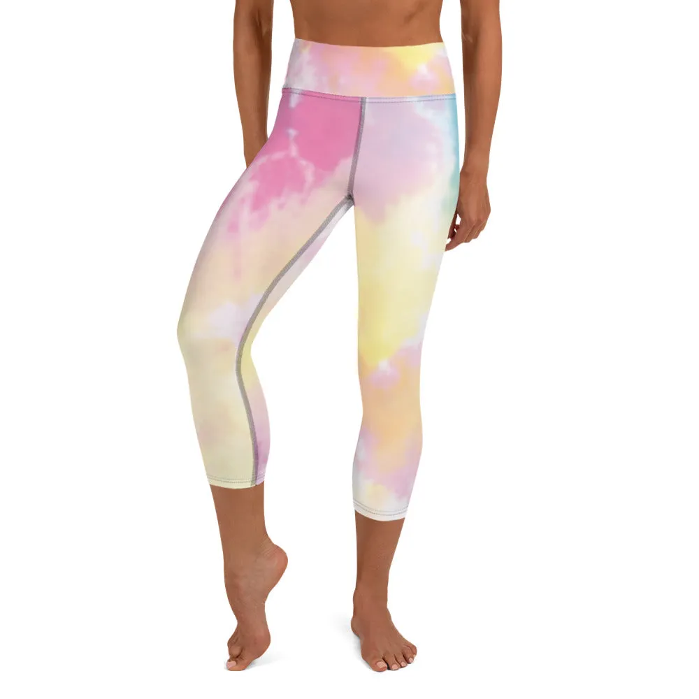 Pink Abstract Yoga Capri Leggings, Unicorn Colors Women's Capris Tights-Made in USA/EU/MX