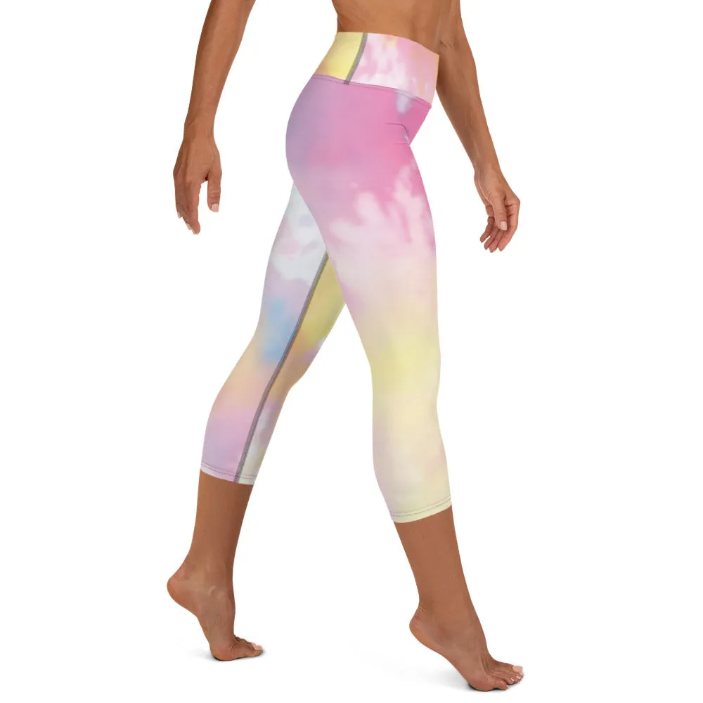 Pink Abstract Yoga Capri Leggings, Unicorn Colors Women's Capris Tights-Made in USA/EU/MX