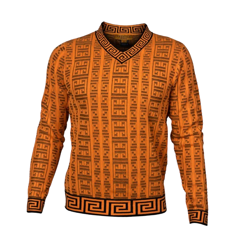 Prestige Orange Men's V-Neck Fashion Design Pullover Sweaters