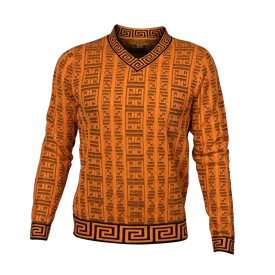 Prestige Orange Men's V-Neck Fashion Design Pullover Sweaters