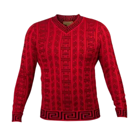 Prestige Red V-Neck Men's Pullover Sweaters Greek key Lightweight