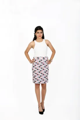 Printed Checks Pencil Skirt