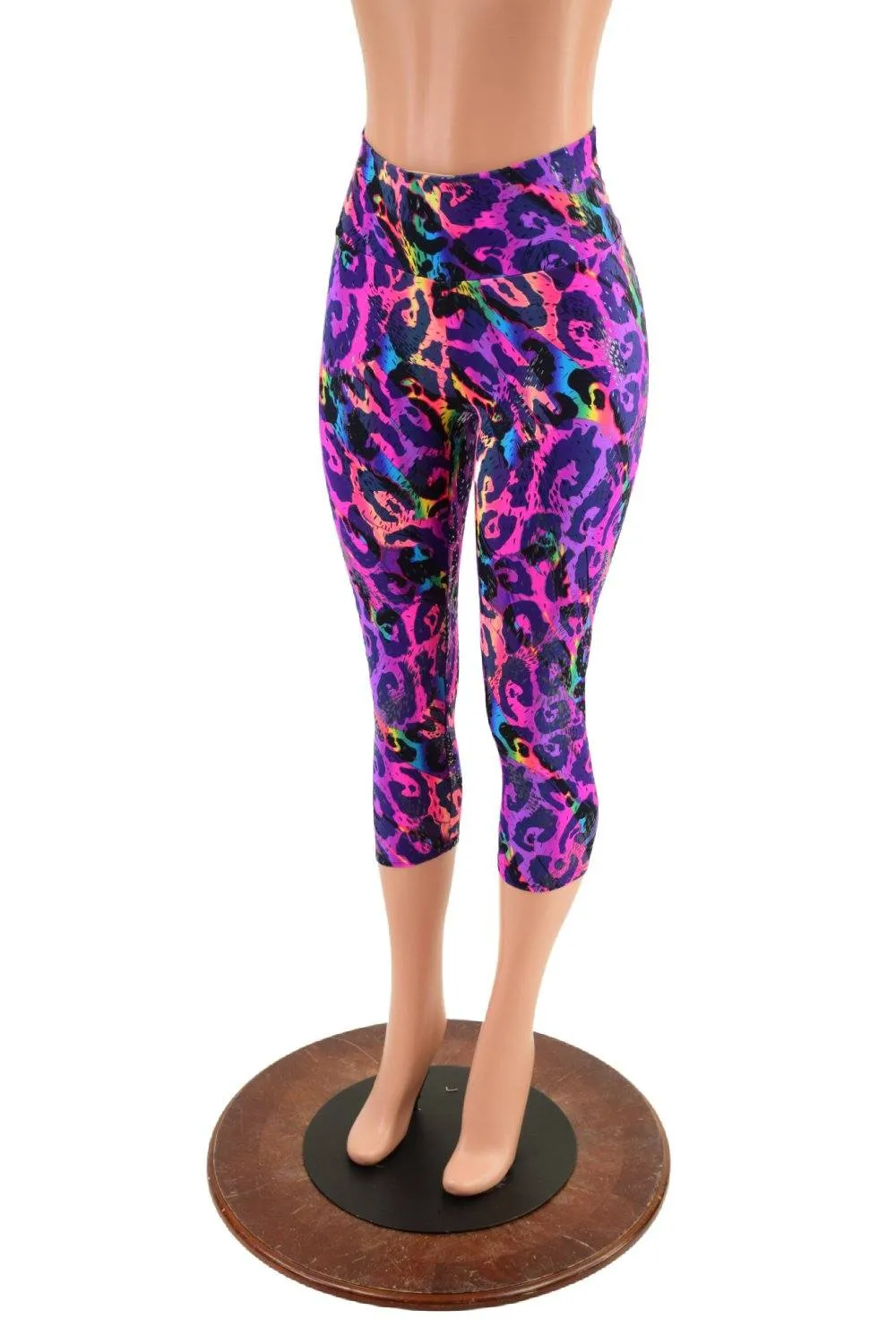 Rainbow Leopard High Waist Capri Leggings